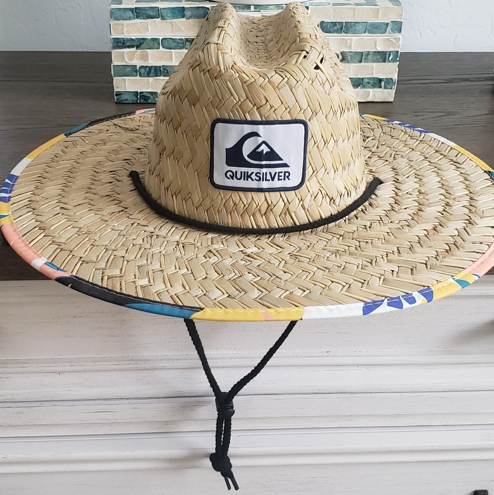 NWT Quiksilver XL Straw Sun Hat with Multicolor Brim